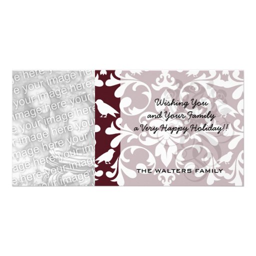 burgandy and white bird damask ornate pattern photo greeting card