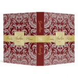 Burgandy Red Damask Gold Ribbon Family Binder