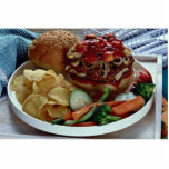 Burger , chips and vegetables in tray photo cut outs