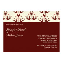 Burgundy and Cream Damask Wedding Invitation