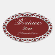Burgundy and Silver Homemade Wine Label Oval Sticker