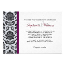 Burgundy Damask Monogram Invitation