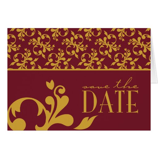 Burgundy & Gold Save The Date Card For Giti