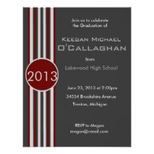 Burgundy Gray Striped Graduation Party Invitation