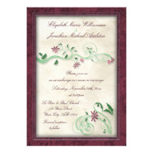 Burgundy & Green Floral Vine Wedding Invitations