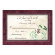 Burgundy & Green Floral Vine Wedding Reply Cards Custom Announcement