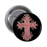 Burgundy Pink Cross Vintage Art Round Button!