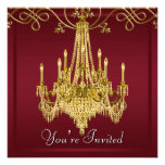 Burgundy Red Wine Gold Chandelier Party Custom Announcement