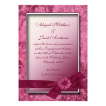 Burgundy Ribbon & Flowers Engagement Invitation