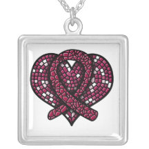 Burgundy Ribbon Mosaic Heart Necklaces