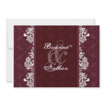 Burgundy Wine & White Damask Wedding Invitation