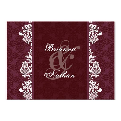 Burgundy Wine & White Damask Wedding Invitation