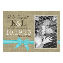 Burlap and Blue Save the Date Custom Announcements