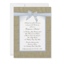Burlap Baby Blue Christening Custom Invitation