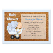Burlap Baby Shower Invitation - Blue