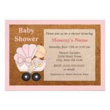 Burlap Baby Shower Invitation - Pink