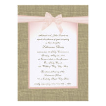 Burlap Bow Pink Communion Custom Invitations