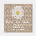 Burlap Inspired Daisy Wedding Save The Date Magnet