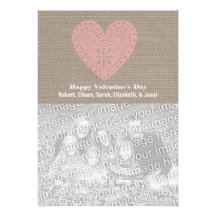 Burlap Inspired Pink Heart Photo Valentine's Card