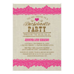 Burlap & Pink Lace Bachelorette Party Invitation