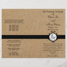 Burlap Wedding Program Chic Monograms Custom Flyer