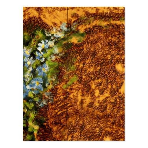 Burned Wood & Oil Painted Flowers Postcards