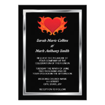 Burning heart with chrome border biker wedding personalized announcements