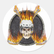 Burning Hockey Sticks Round Stickers