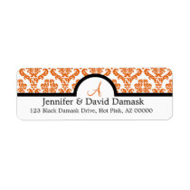Burnt Orange Damask Wedding Monogram Labels labels