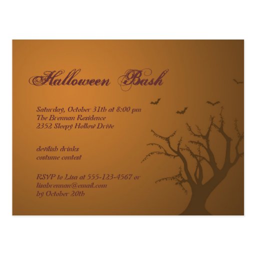 Burnt orange scary tree Halloween party invitation Postcards