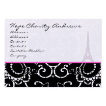 Business Card Black White Damask Eiffel Tower