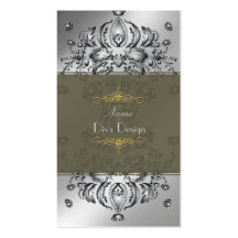 Business Card Floral Damask  silver tone on tone