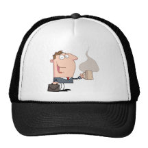 Business man with a cup of coffee mesh hats