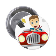 Businessman driving car fast button