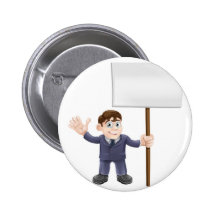 Businessman holding sign buttons