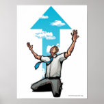 Businessman kneeling, arrow sign in the background print