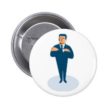 businessman secret agent arms crossed buttons