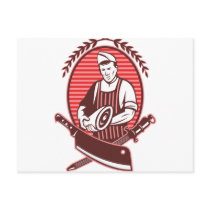 Butcher leg of meat knife and sharpening tool post card