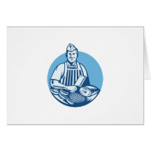 Butcher With Meat Cleaver Meat Cuts Retro Greeting Card