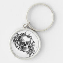 Butterflies and rose skull hand illustration. key chains