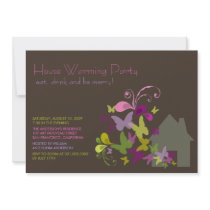 Butterflies & Deco Leaves Housewarming Party Invite