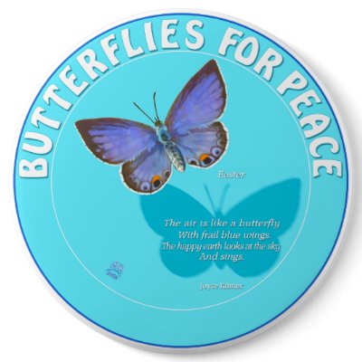 Butterflies for Peace Button (white on blue) by miriamkilmer