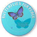 Butterflies for Peace Button (white on blue)