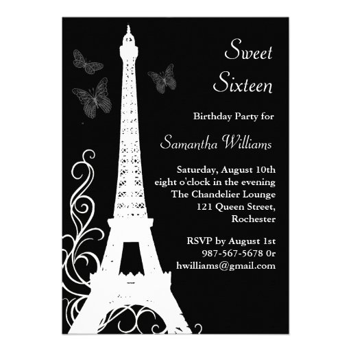 Butterflies in Paris Birthday Invite black