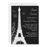 Butterflies in Paris Birthday Invite black