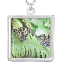 Butterflies on Fern  Sterling Silver Necklace