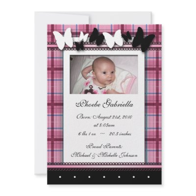 Butterflies & Plaid Birth Announcements by starzraven