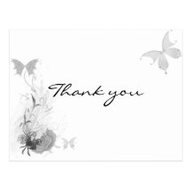 Butterflies Rose Flourish Black White Thank You Postcards