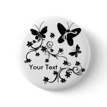Butterflies with flowers  black n white button