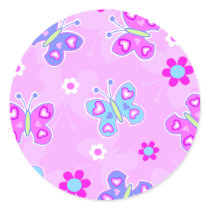 butterflies with hearts round sticker